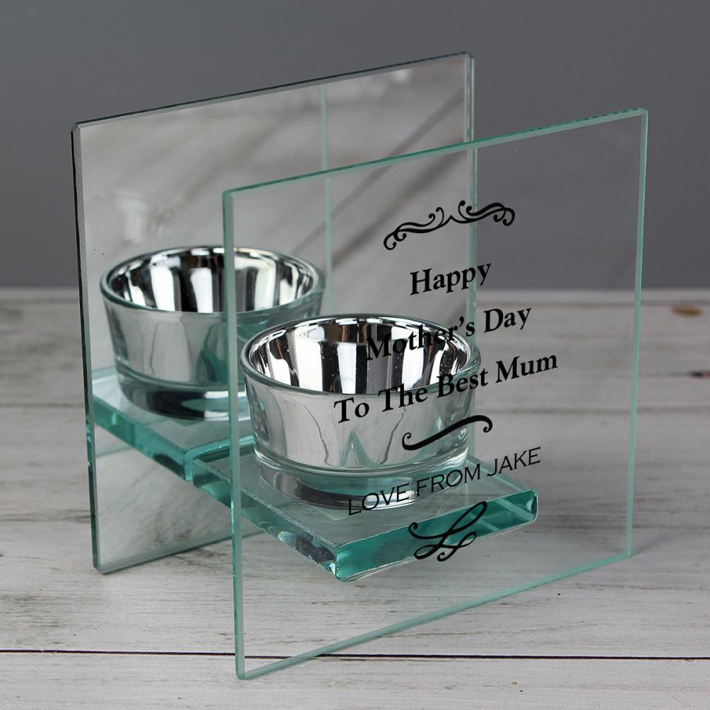 Personalised Antique Scroll Mirrored Glass Tea Light Candle Holder Extra Image 1